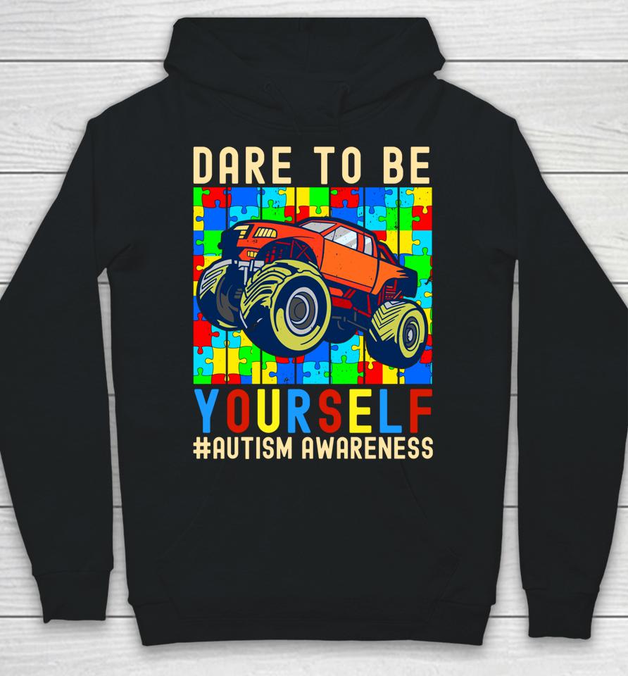 Dare To Be Yourself Autism Awareness Monster Truck Boys Kids Hoodie