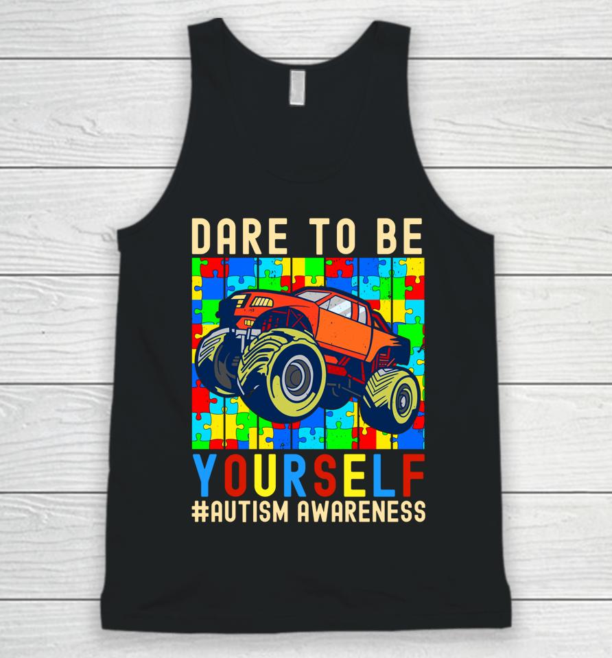 Dare To Be Yourself Autism Awareness Monster Truck Boys Kids Unisex Tank Top
