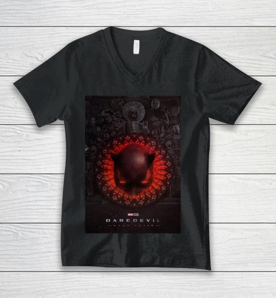 Daredevil Born Again Red Fire Daredevil Mask Skulls Unisex V-Neck T-Shirt