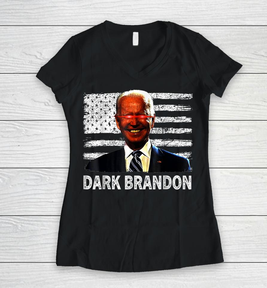 Dark Brandon Funny Biden Saving America Flag Political Women V-Neck T-Shirt