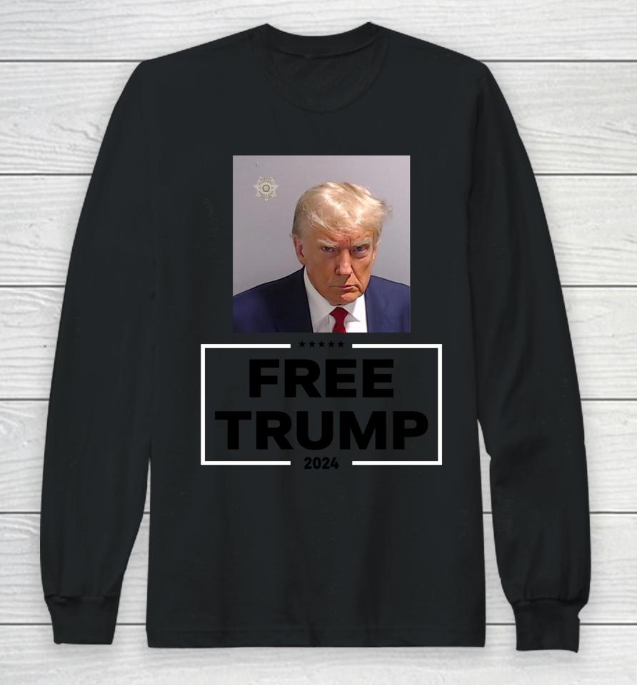 Darren Grimes Wearing Trump Mugshot Free Trump 2024 Long Sleeve T-Shirt