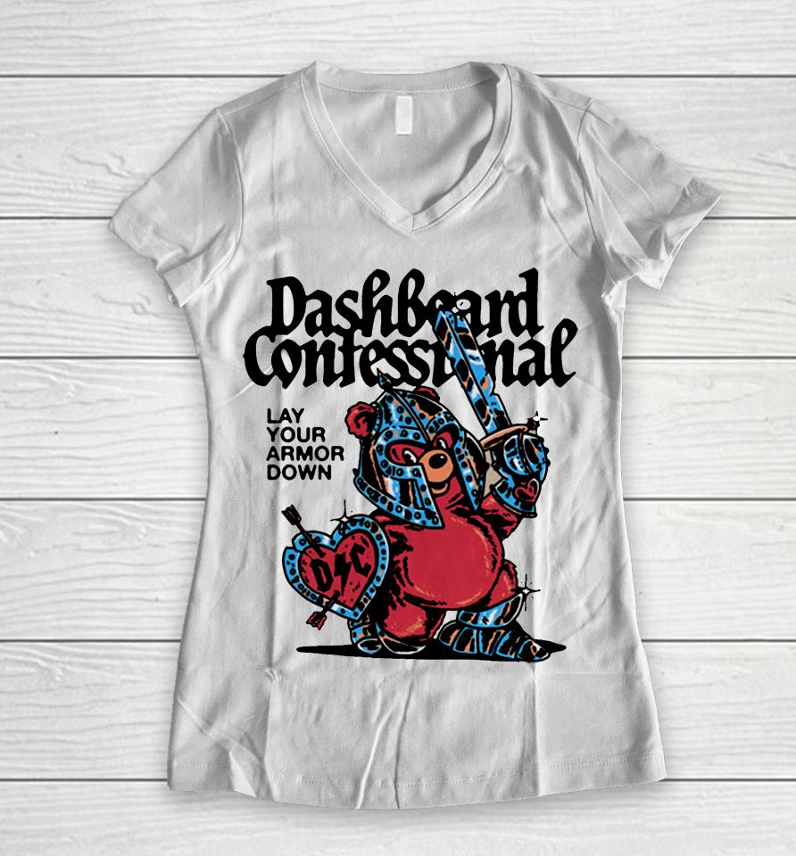 Dashboard Confessional Teddy Armor Logo Women V-Neck T-Shirt