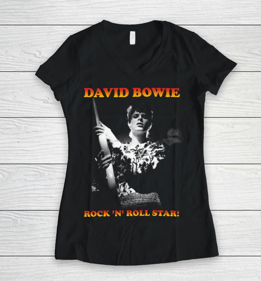 David Bowie Rock N' Roll Star Women V-Neck T-Shirt