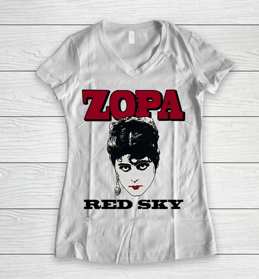 David Chase Zopa Red Sky Women V-Neck T-Shirt