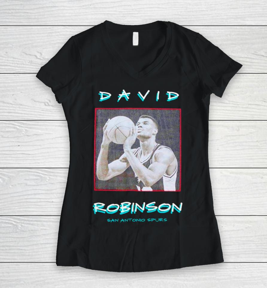 David Robinson San Antonio Spurs Vintage Logo Women V-Neck T-Shirt