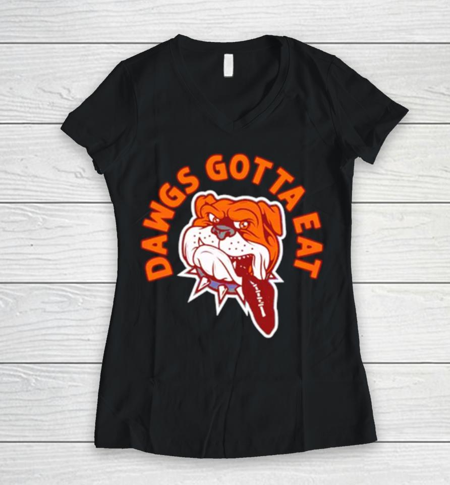 Dawgs Gotta Eat Cleveland Browns Women V-Neck T-Shirt