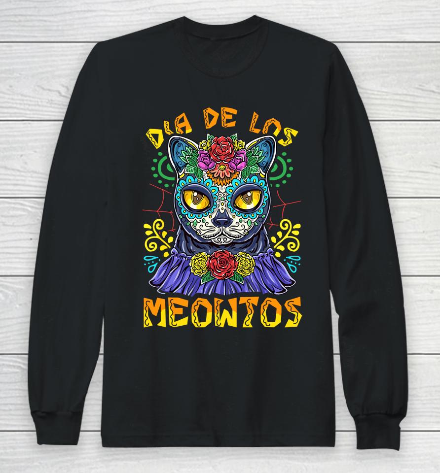 Day Of The Dead Dia De Los Muertos Cat Sugar Skull Long Sleeve T-Shirt