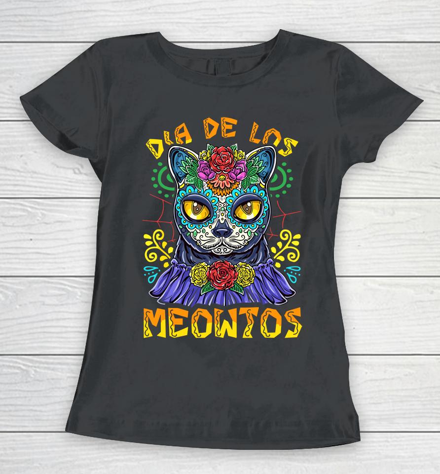 Day Of The Dead Dia De Los Muertos Cat Sugar Skull Women T-Shirt
