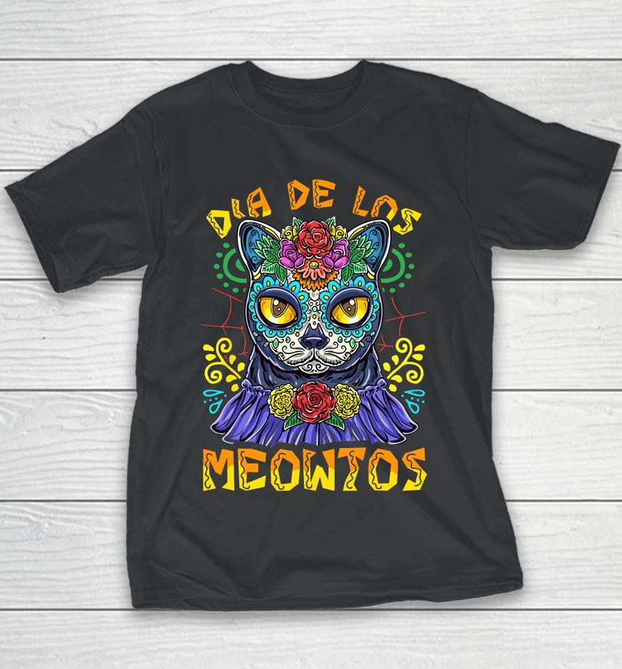 Day Of The Dead Dia De Los Muertos Cat Sugar Skull Youth T-Shirt