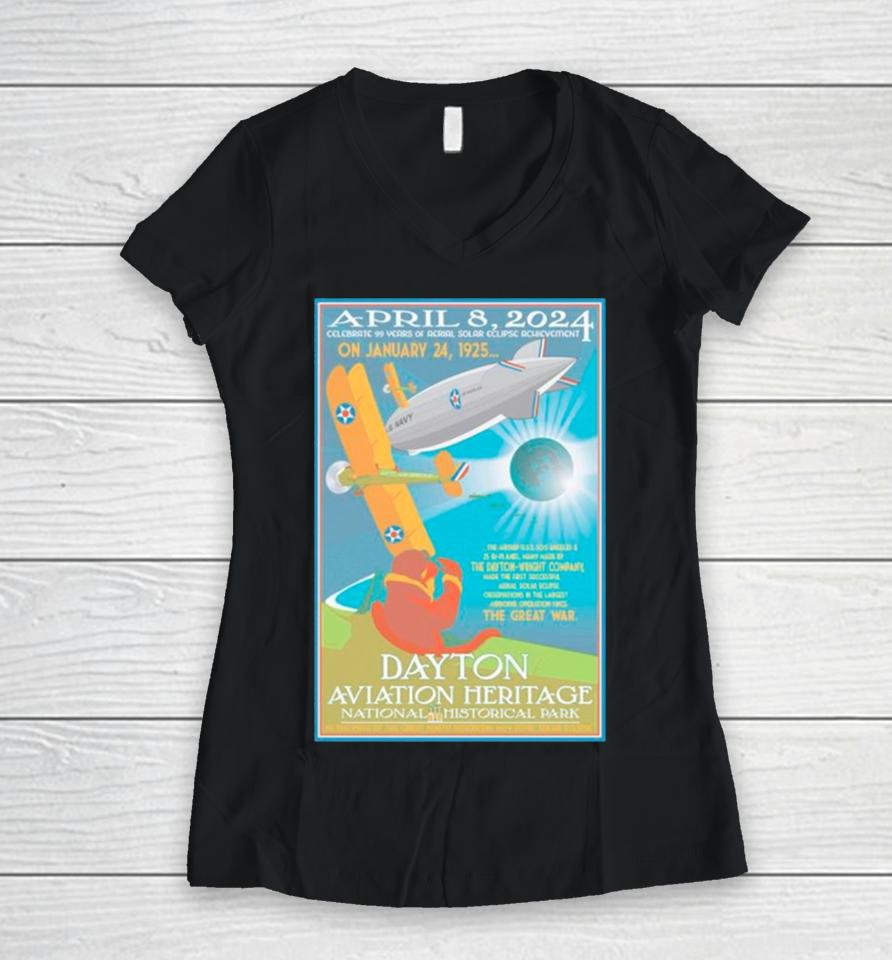 Dayton Aviation Heritage National Historical Park April 8 2024 Total Solar Eclipse Women V-Neck T-Shirt