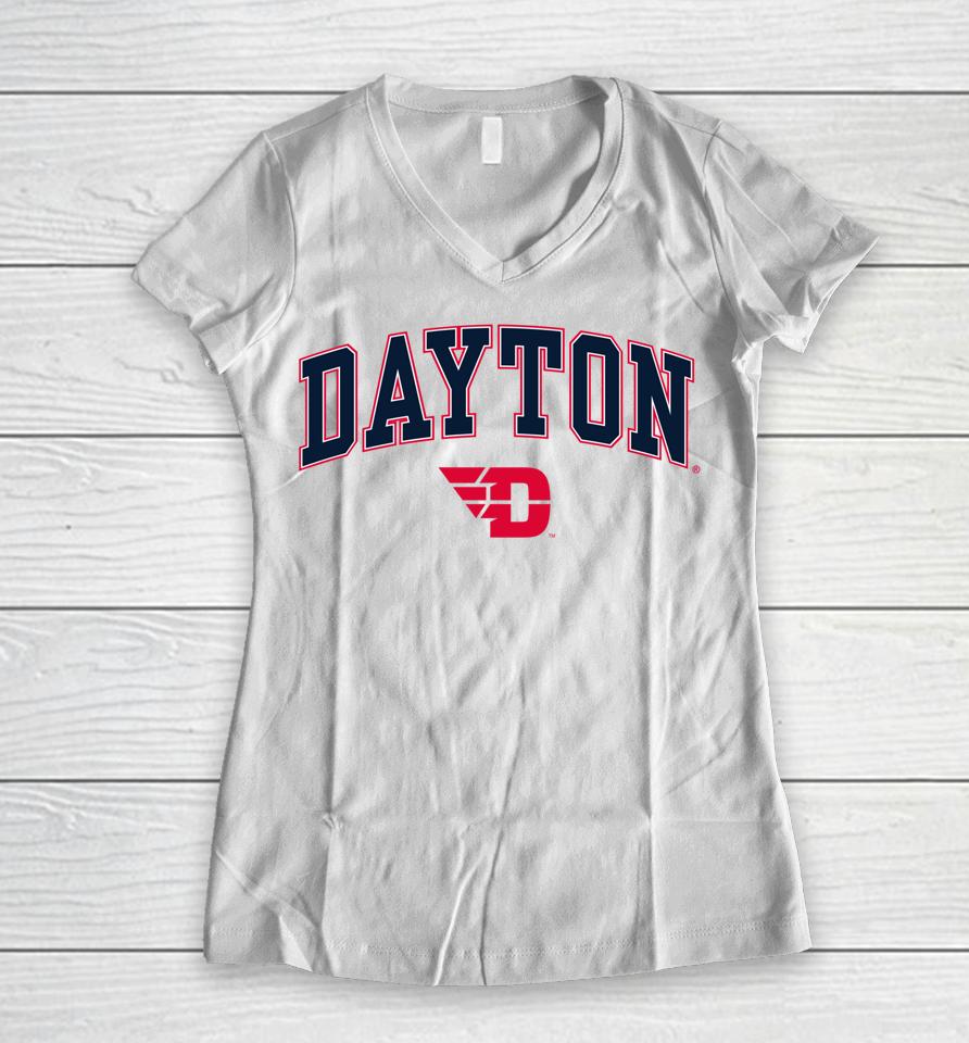 Dayton Flyers Arch Over Logo Women V-Neck T-Shirt