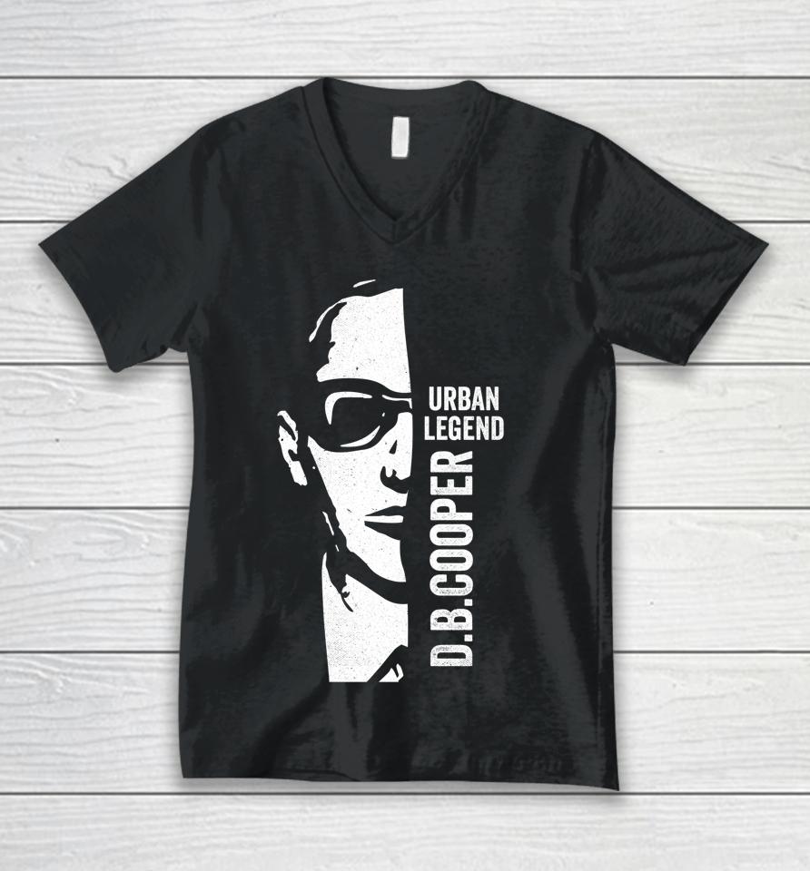 Db Cooper Face Unsolved Mystery Sixties Cool Urban Legend Unisex V-Neck T-Shirt