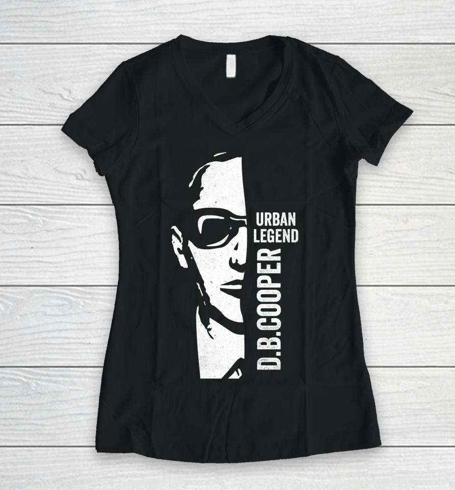 Db Cooper Face Unsolved Mystery Sixties Cool Urban Legend Women V-Neck T-Shirt