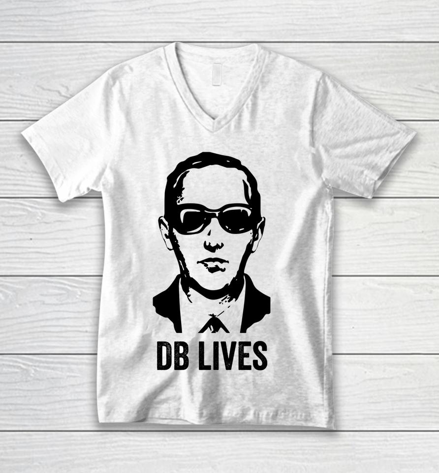 Db Cooper Lives Unsolved Mystery Sixties Urban Legend Face Unisex V-Neck T-Shirt