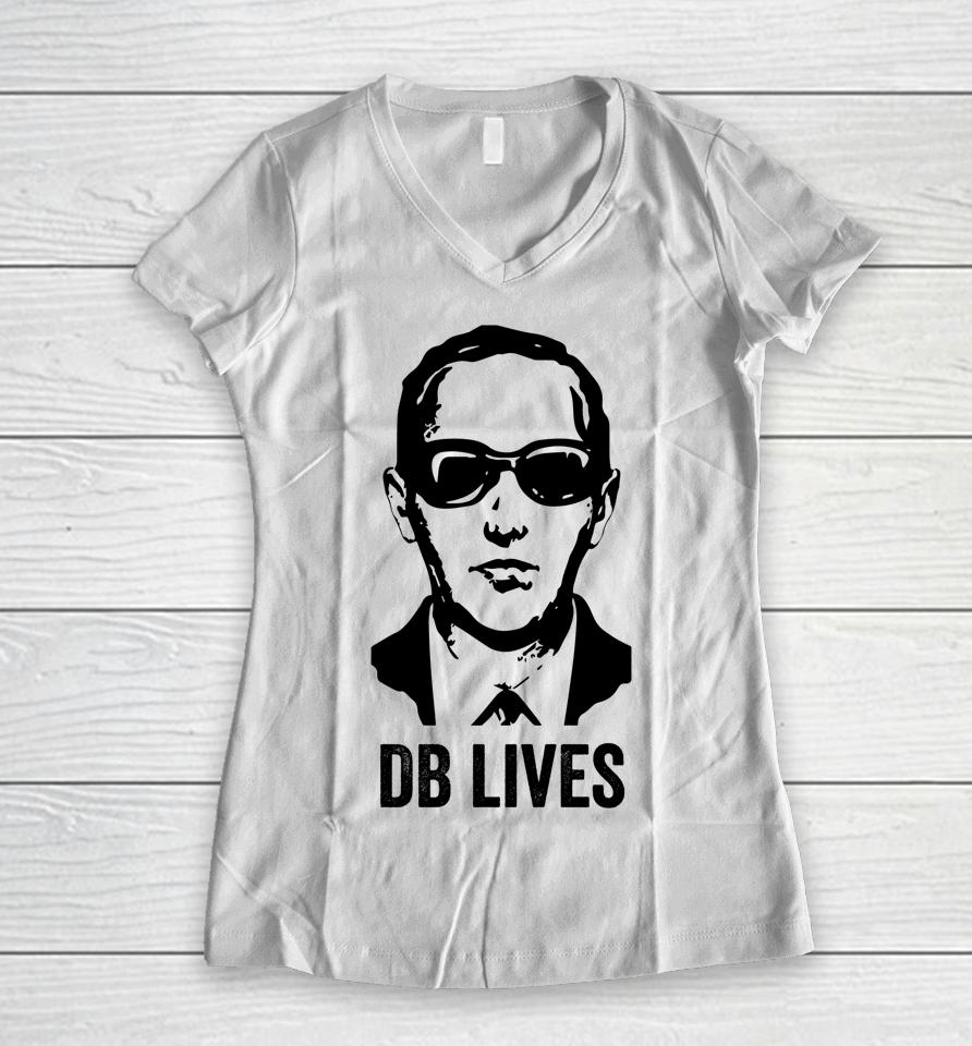 Db Cooper Lives Unsolved Mystery Sixties Urban Legend Face Women V-Neck T-Shirt
