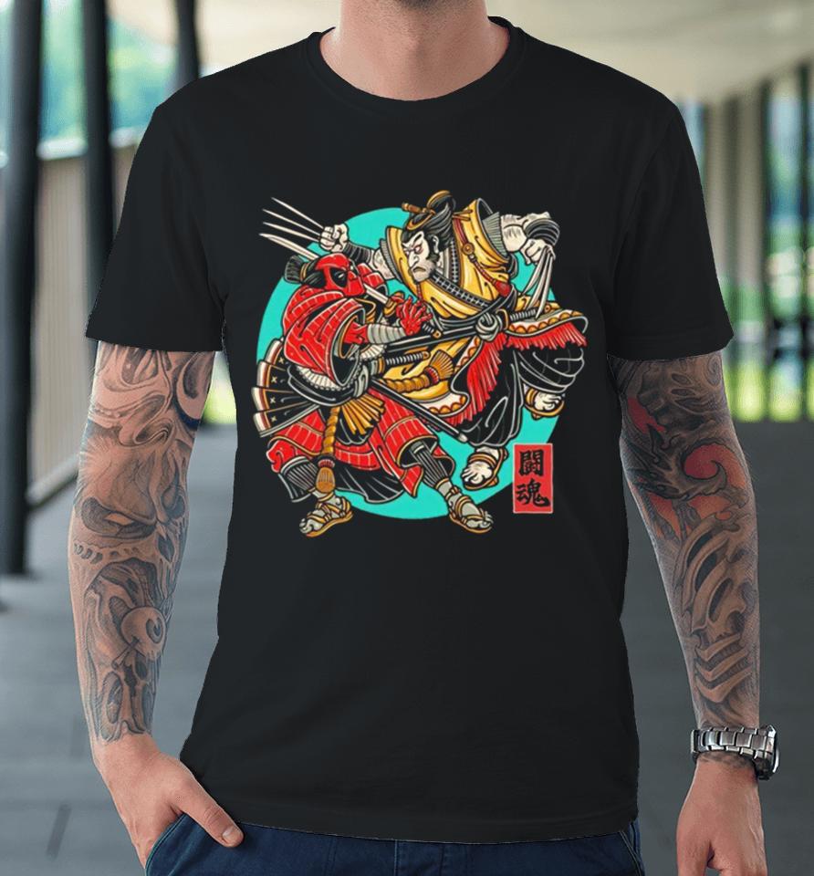 Deadpool And Wolverine Samurai Fighting Spirit Premium T-Shirt