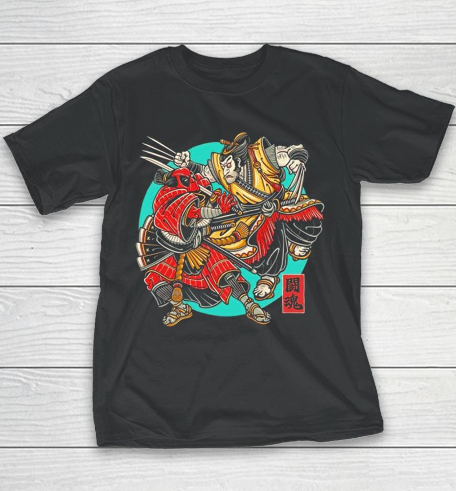 Deadpool And Wolverine Samurai Fighting Spirit Youth T-Shirt