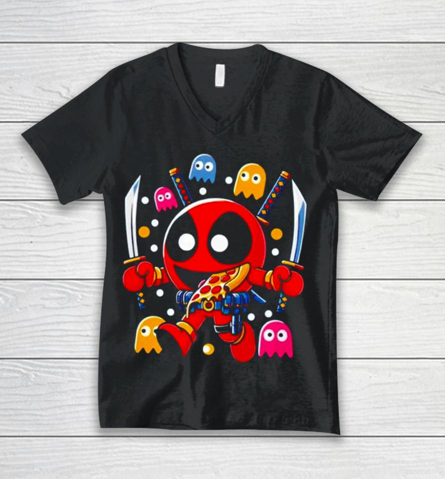 Deadpool In The Style Of Pac Man Mr. Dp Unisex V-Neck T-Shirt