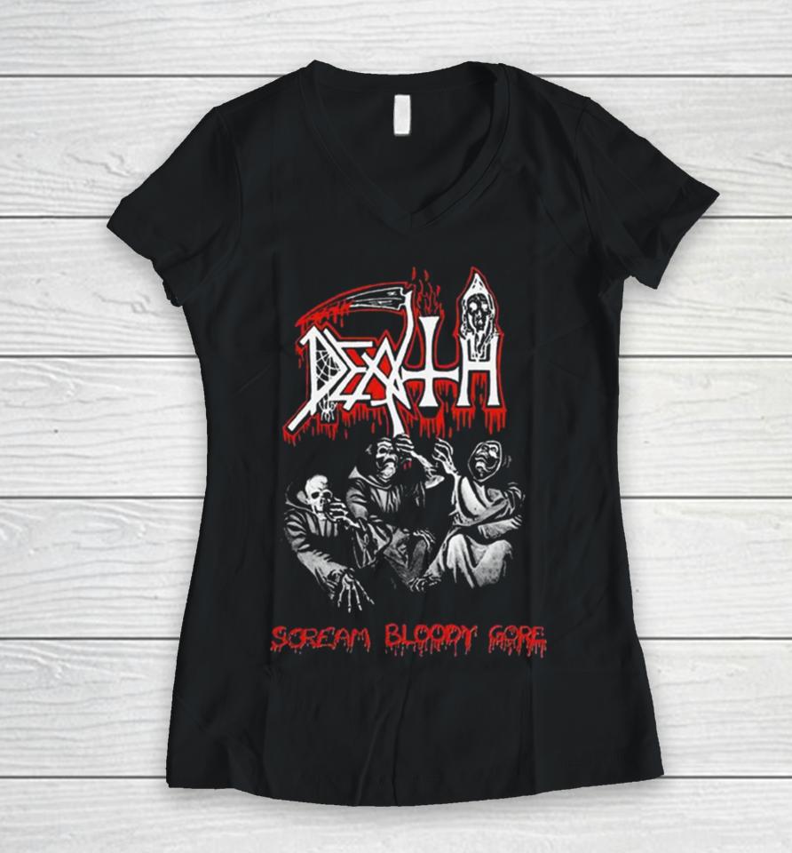 Death Scream Bloody Gore Throwback Women V-Neck T-Shirt
