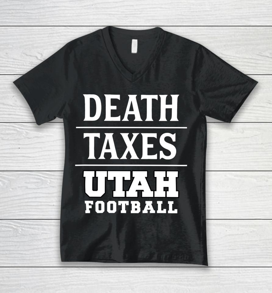 Death Taxes Utah Football Unisex V-Neck T-Shirt
