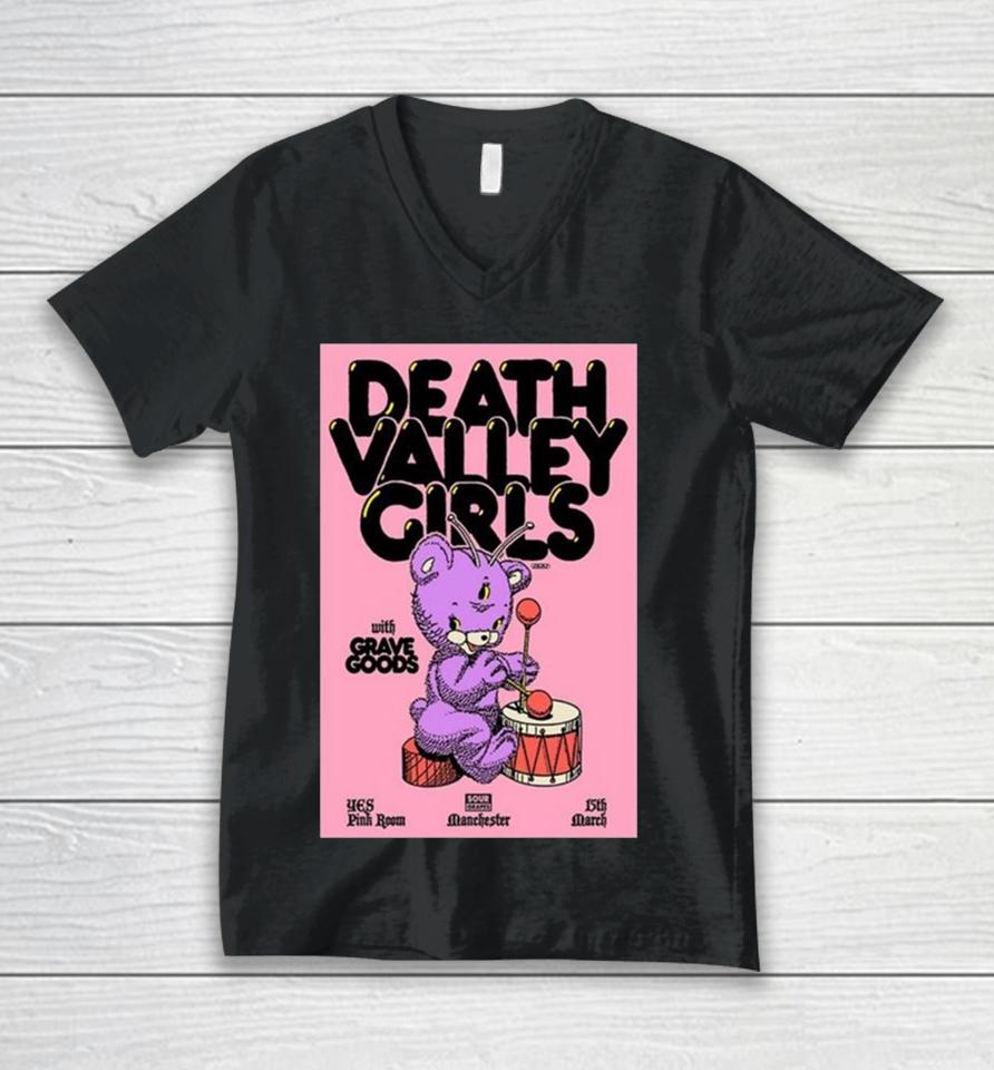 Death Valley Girls March 15 2024 Yes Pink Room Manchester England Unisex V-Neck T-Shirt