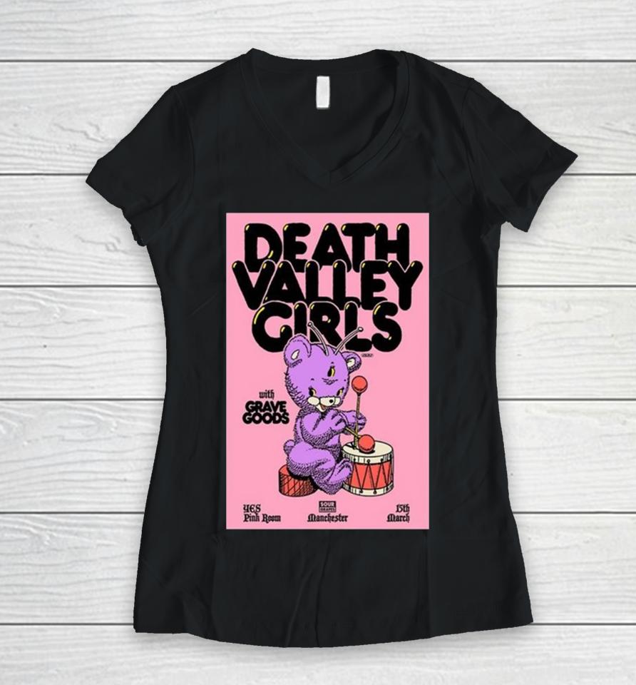 Death Valley Girls March 15 2024 Yes Pink Room Manchester England Women V-Neck T-Shirt