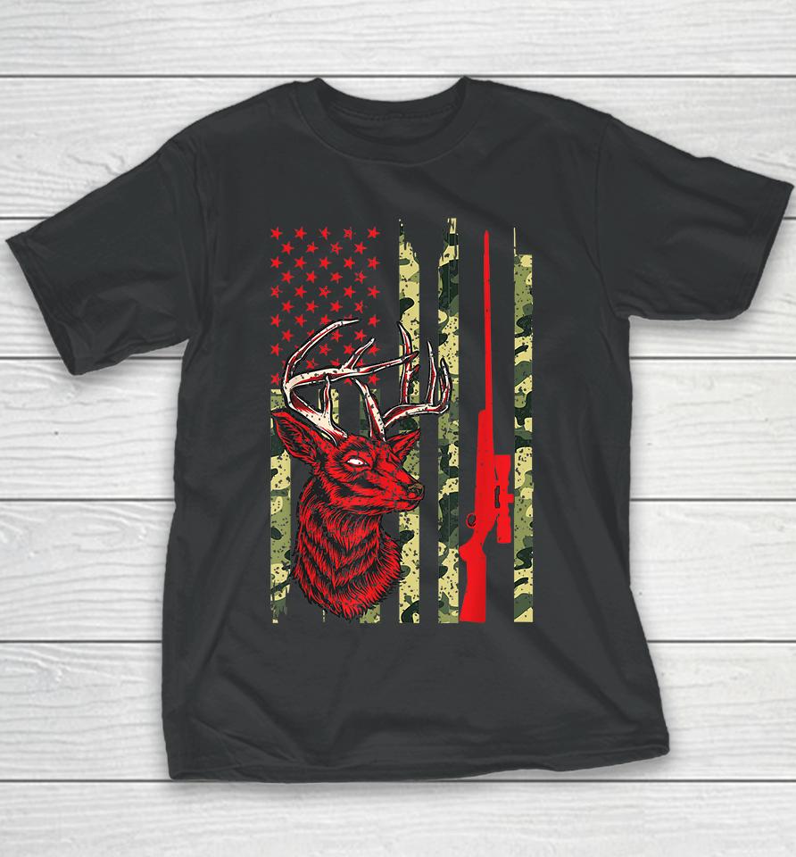 Deer Hunting Vintage American Flag Youth T-Shirt
