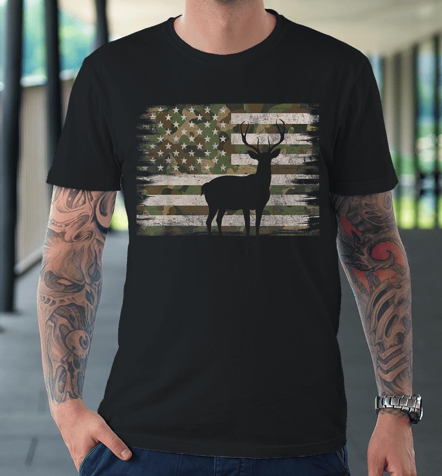 Deer Hunting Whitetail Camo American Us Flag Elk Buck Premium T-Shirt