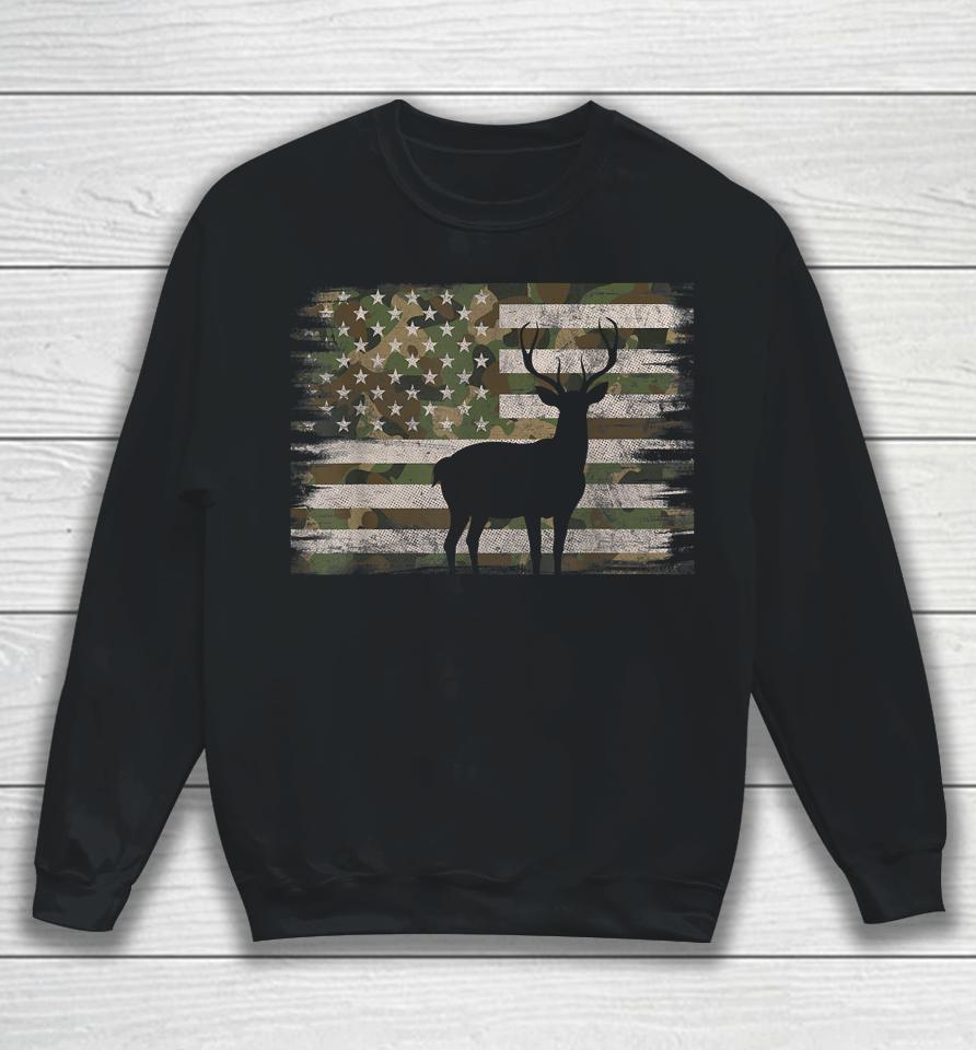 Deer Hunting Whitetail Camo American Us Flag Elk Buck Sweatshirt