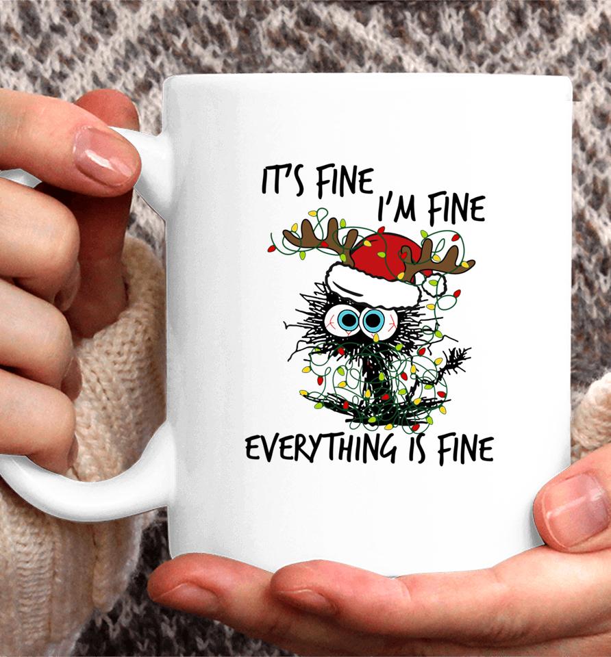 Deer It's Fine I'm Fine Everything Is Fine Christmas Tree Cat Coffee Mug