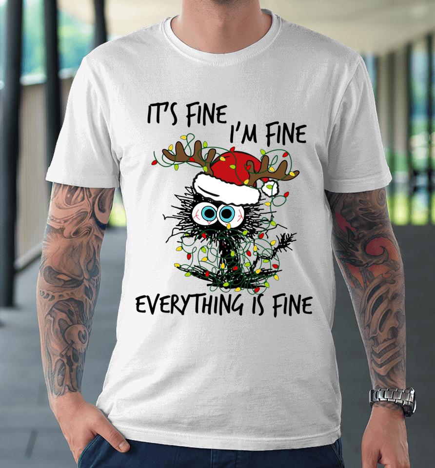 Deer It's Fine I'm Fine Everything Is Fine Christmas Tree Cat Premium T-Shirt