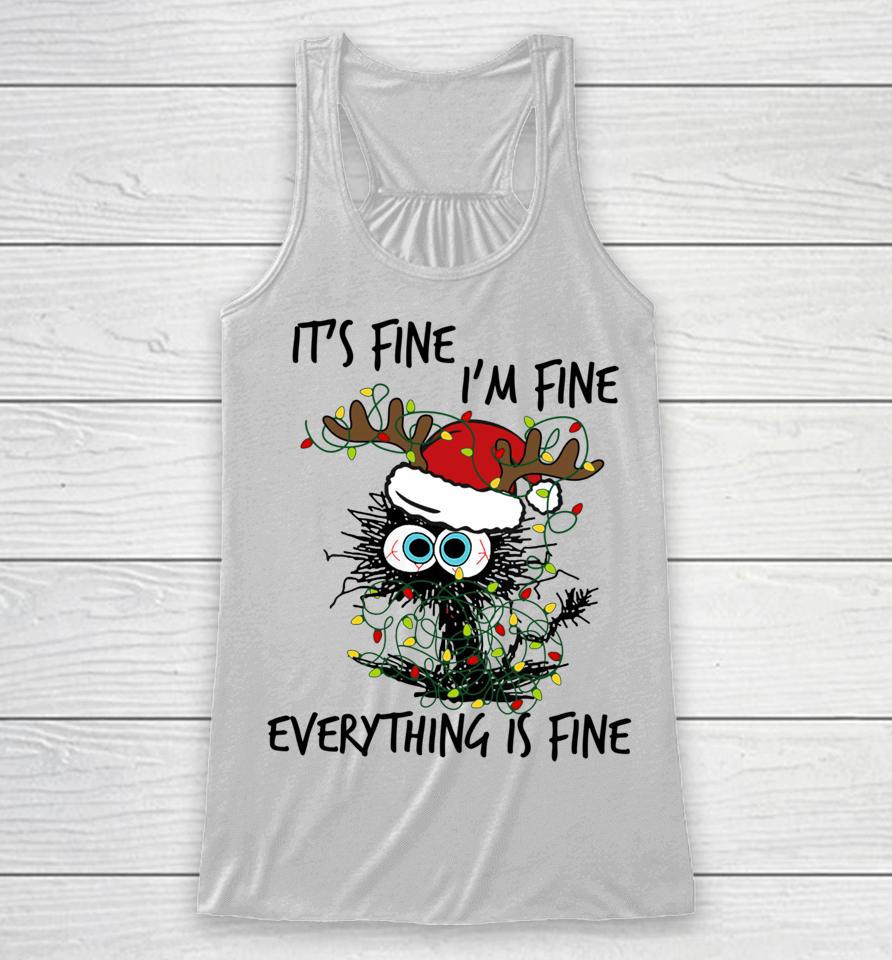 Deer It's Fine I'm Fine Everything Is Fine Christmas Tree Cat Racerback Tank