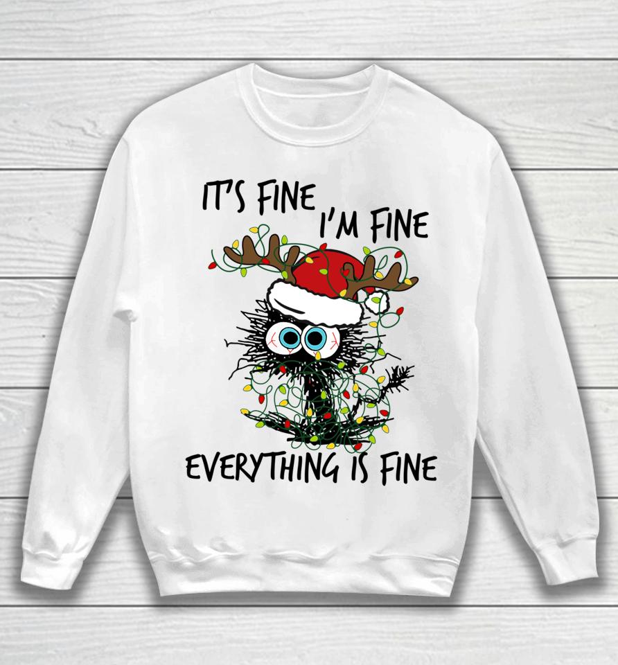 Deer It's Fine I'm Fine Everything Is Fine Christmas Tree Cat Sweatshirt