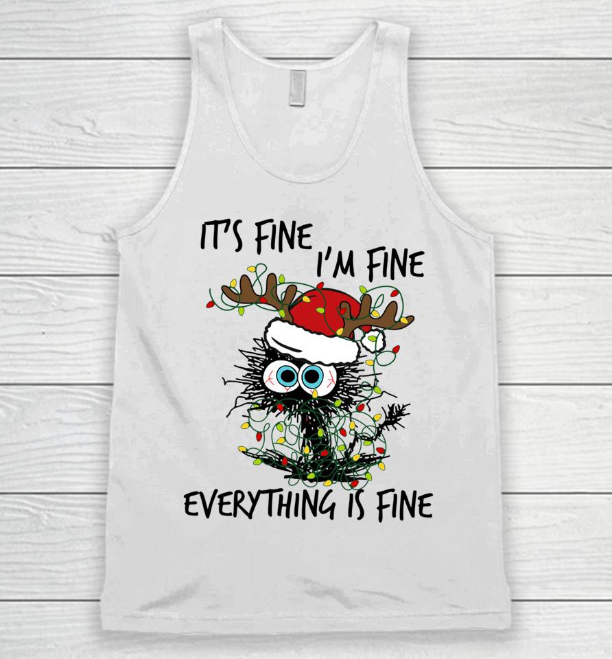 Deer It's Fine I'm Fine Everything Is Fine Christmas Tree Cat Unisex Tank Top