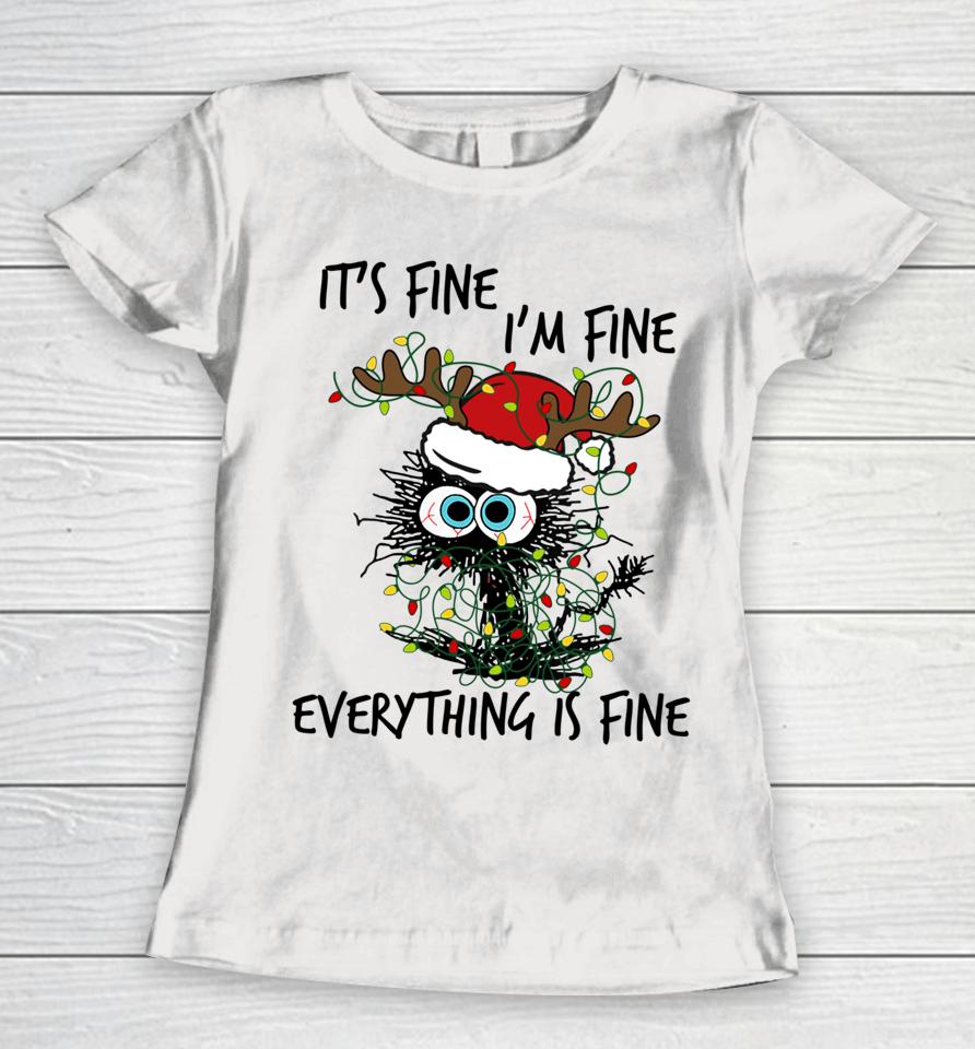 Deer It's Fine I'm Fine Everything Is Fine Christmas Tree Cat Women T-Shirt
