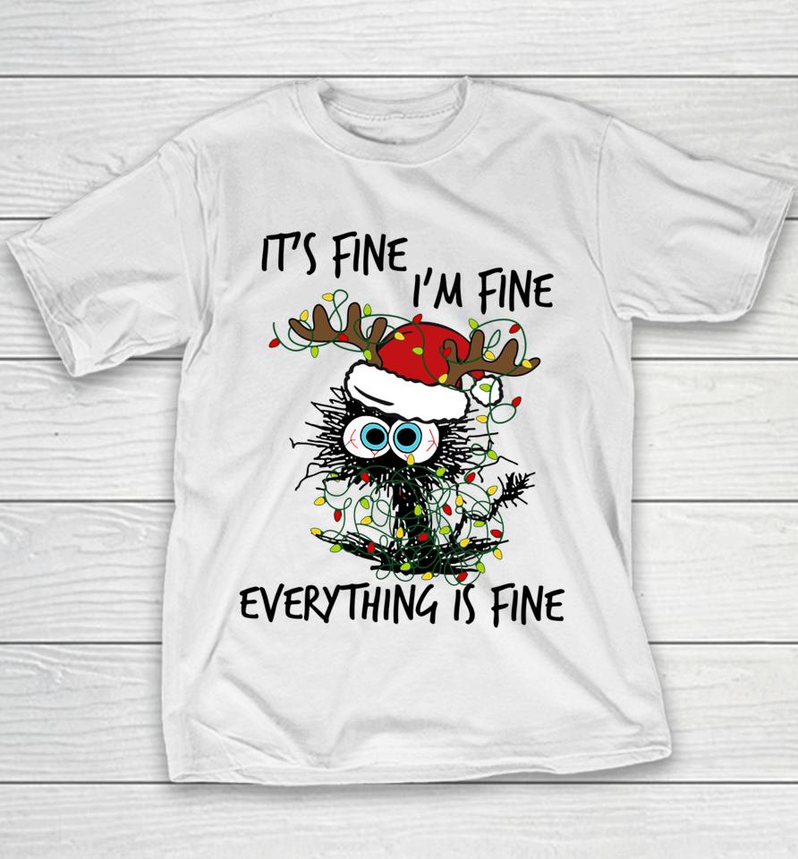 Deer It's Fine I'm Fine Everything Is Fine Christmas Tree Cat Youth T-Shirt