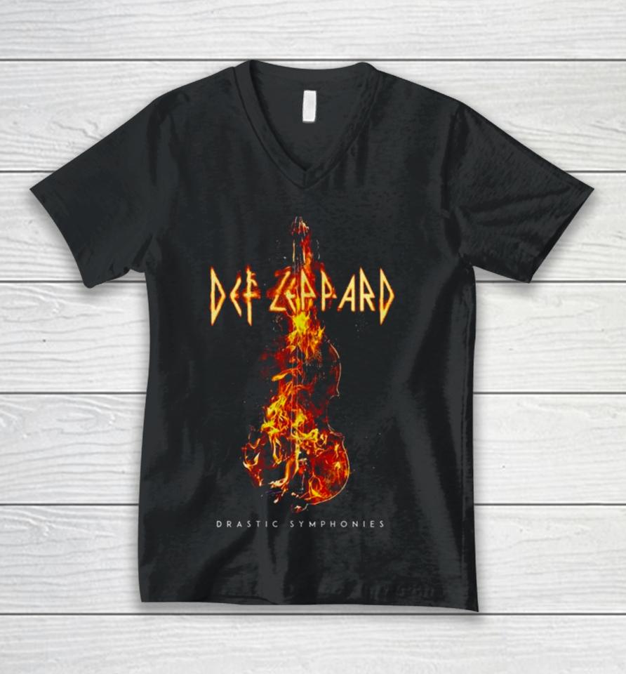 Def Leppard Guitar On Fire Unisex V-Neck T-Shirt