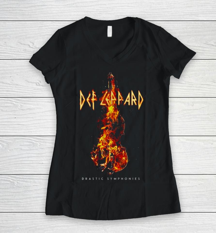 Def Leppard Guitar On Fire Women V-Neck T-Shirt
