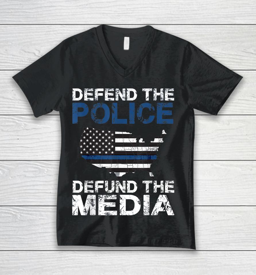 Defend The Police Defund The Media American Flag Usa Unisex V-Neck T-Shirt