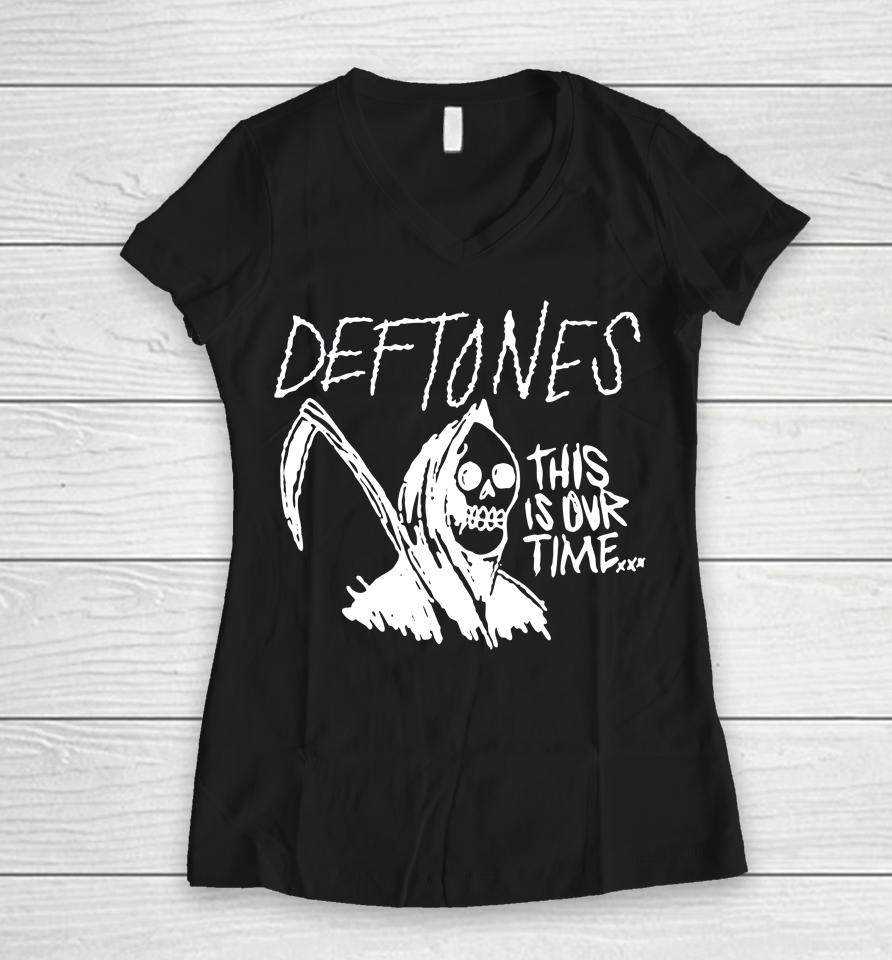 Deftones Reaper Black Women V-Neck T-Shirt