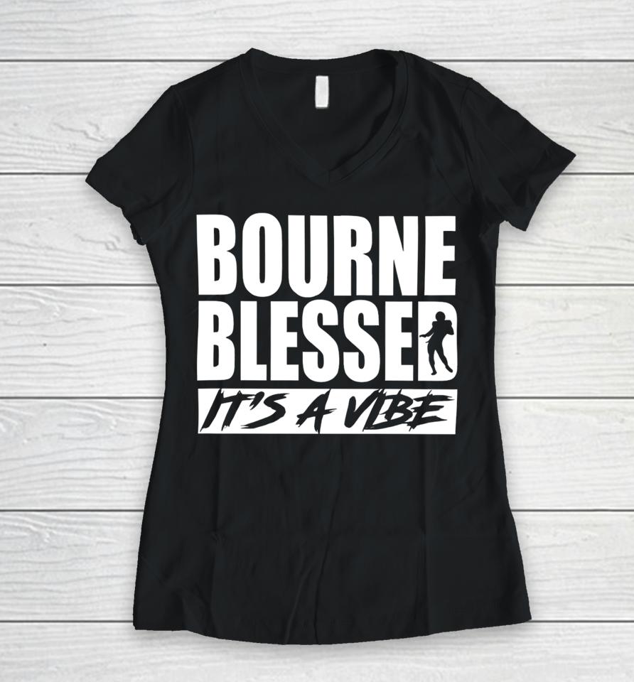 Demario Douglas Wearing Bourne Blessed It’s A Vibe Women V-Neck T-Shirt