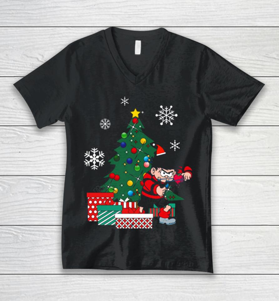 Dennis The Menace Around The Christmas Tree Unisex V-Neck T-Shirt