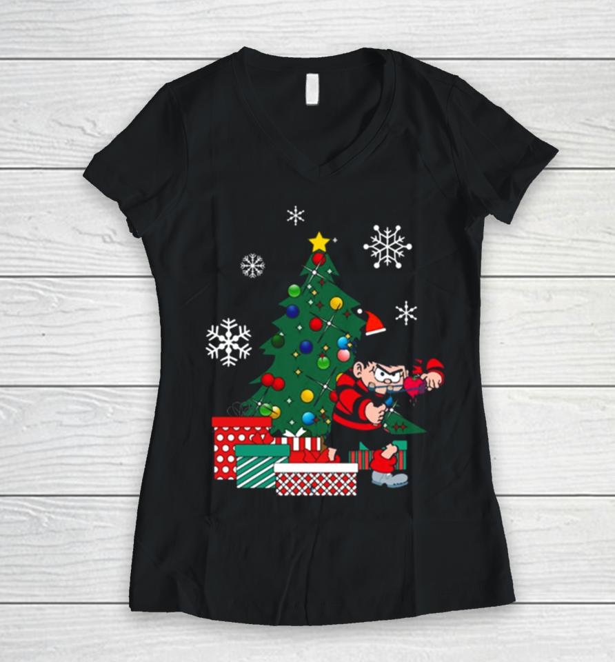 Dennis The Menace Around The Christmas Tree Women V-Neck T-Shirt