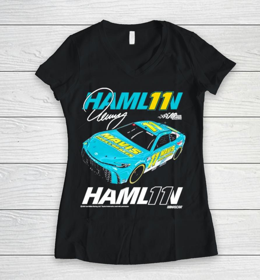 Denny Hamlin Joe Gibbs Mavis Car Women V-Neck T-Shirt