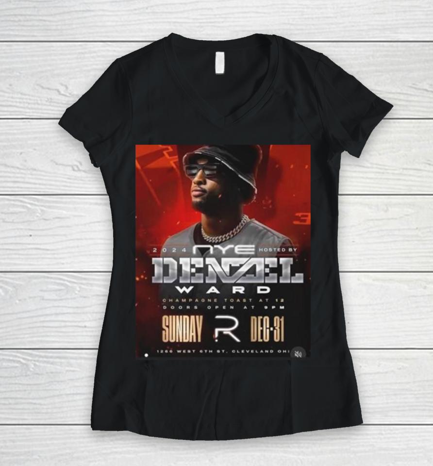 Denzel Ward Come Celebrate New Years Eve 2024 &Amp; The Cleveland Browns Women V-Neck T-Shirt