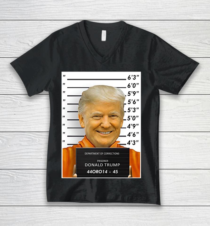 Department Of Corrections Prisoner Donald Trump 44Oro14 45 Unisex V-Neck T-Shirt