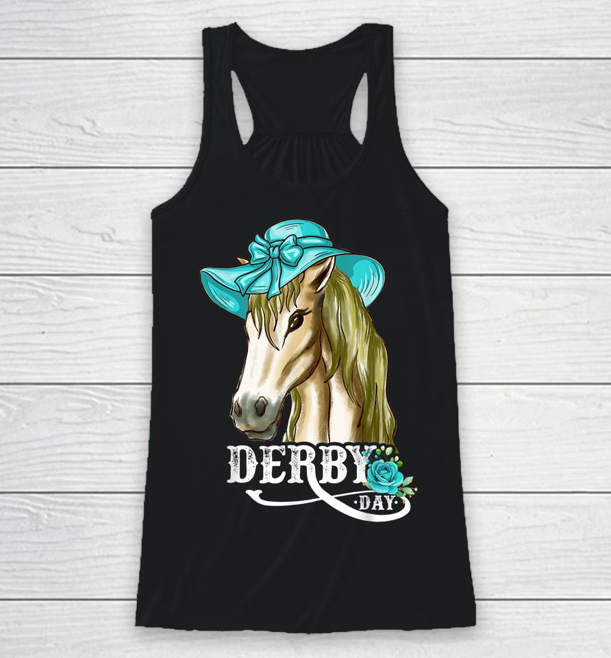 Derby Day Horse Racing Derby Dress Hats And Horses Racerback Tank