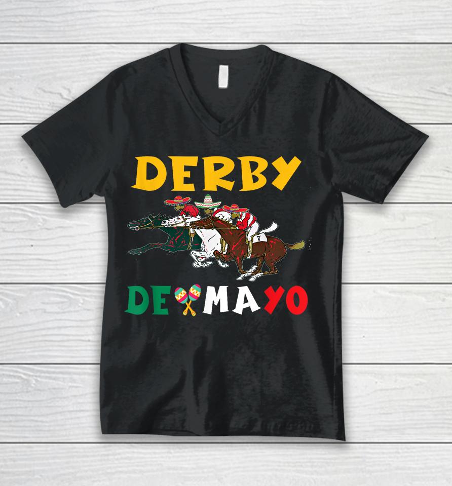 Derby De Mayo Time Kentucky Horse Race Cinco De Derby Unisex V-Neck T-Shirt