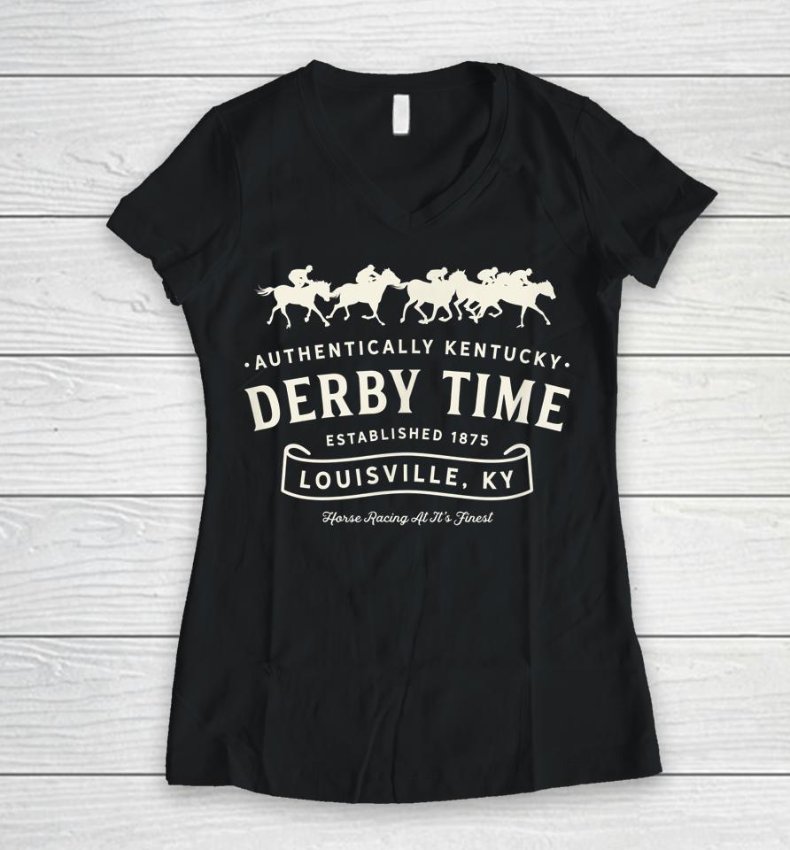 Derby Time Louisville Kentucky Horse Racing Vintage Women V-Neck T-Shirt