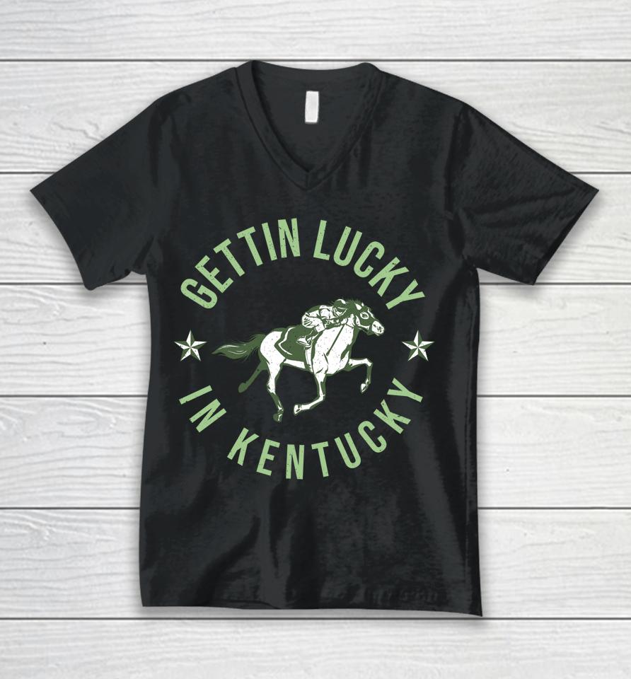 Derby Vintage Getting Lucky In Kentucky Horse Racing Unisex V-Neck T-Shirt
